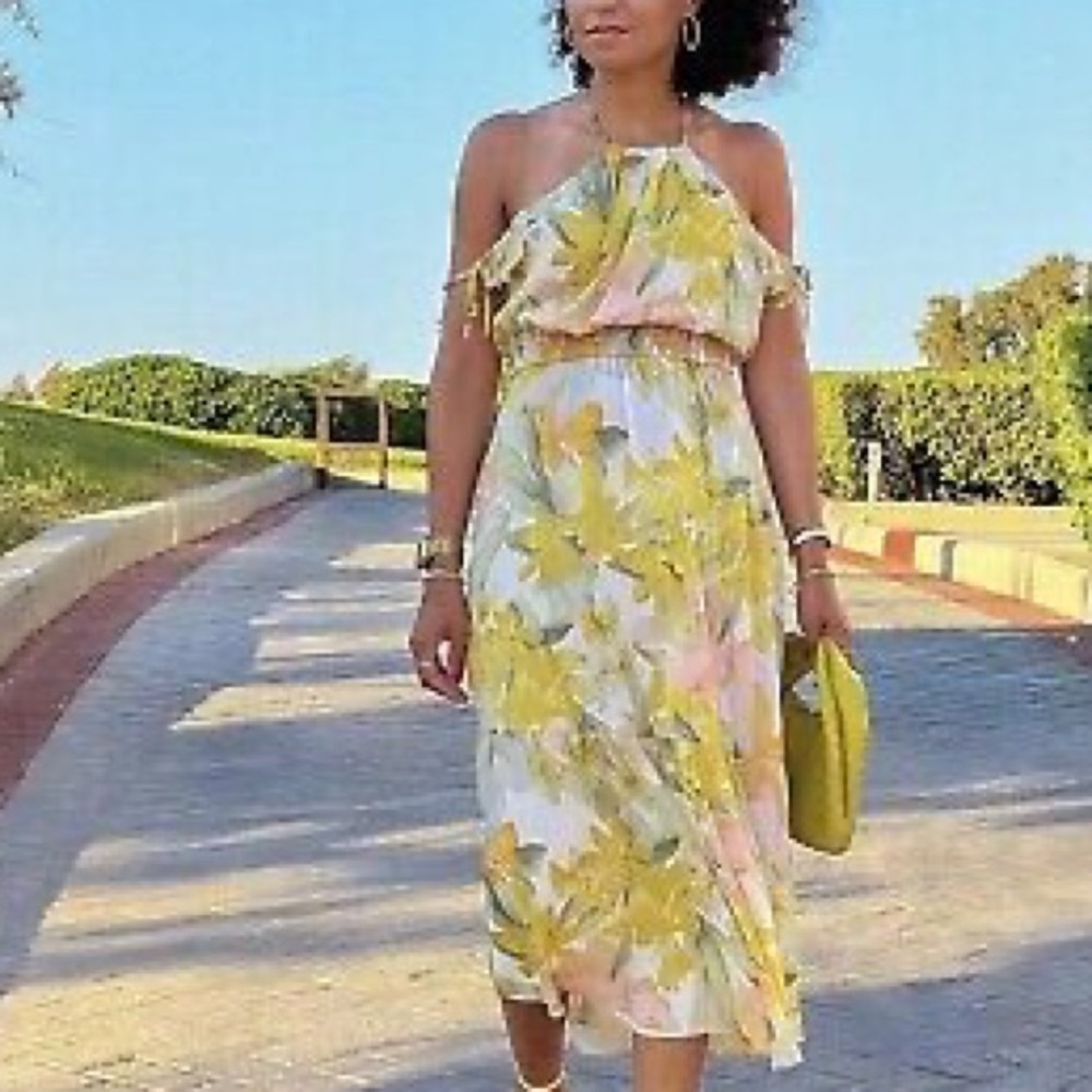 Zara Metallic Thread Floral Print Ruffle Dress NWT Size XL - Picture 8 of 16